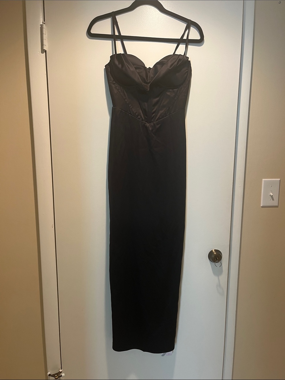 Black Satin Spaghetti-Strap Maxi Dress